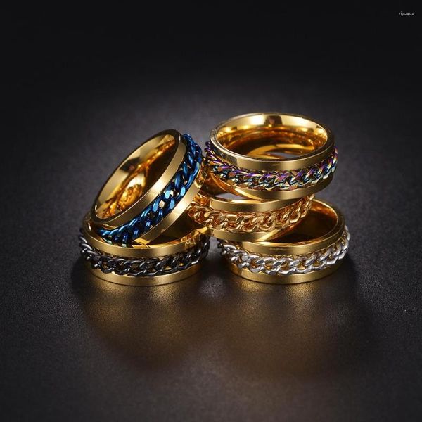 Anillos De boda, anillo De estrés para la ansiedad, relajante, De acero inoxidable, cadena giratoria, Spinner De Metal, banda para hombres, joyería, Anillos De Hombres