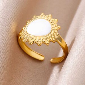 Bagues de mariage motif de soleil huile ename anneaux en acier inoxydable pour femmes couleurs ajustées or turque anneau de mariage bijoux de mariage