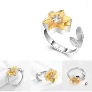 Anneaux de mariage Tournesol Memorial Ashes Bague en acier inoxydable Design non fermé Femmes élégantes Crémation pour animal de compagnie humain Keepsake Bijoux