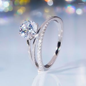 Wedding Rings Super Flash Sterling Silver Galaxy Diamond Ring Vrouw klassiek Niche Design Bright Irregular Cross