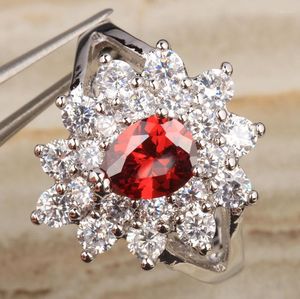 Wedding Rings Superb Oxblood Red Garnet Silvertate Argent Sieraden US# Solitaire ring Maat 6/7 8 9 S0935