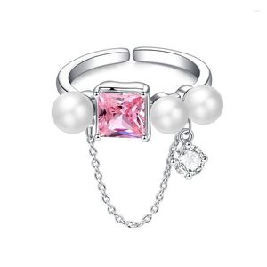 Anneaux de mariage Surflove rose Zircon dames ouvert anneau réglable blanc perle gland chaîne pour adolescents accessoires gothiques