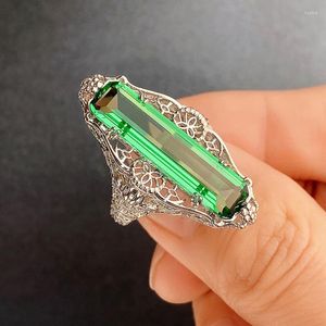 Trouwringen verrassing Cuboid Emerald Green Crystal Stone Cocktail Party For Women Banquet Sieraden Gift