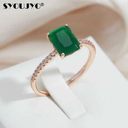 Anneaux de mariage Syoujyo Square Stone Protein Stone Green Dark Natural Zircon Ring 585 Rose Or Vintage Bijoux Luxury Q240514