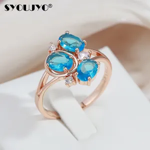 Trouwringen SYOUJYO Vintage Blauw Natuurlijke Zirkoon damesring Elegant Rose Goud Kleur Koper Sieraden Geschenken Mode Meisje Accessoires