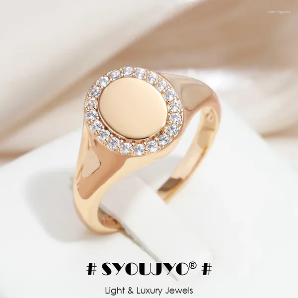 Anillos de boda SYOUJYO Vintage brillante anillo de sello redondo para mujeres 585 color oro rosa joyería fina circón natural diario