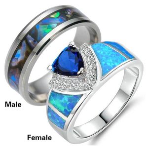 Anneaux de mariage Sz6-12 Couple bleu/vert opale zircone bague en argent femmes bijoux de fiançailles 8mm titane acier hommes