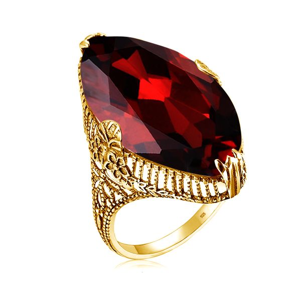 Anneaux de mariage Szjinao Gold Marquise Cut Garnet Ring Femmes De Luxe Rouge Massif Pierre Vitoria Party Bijoux Cadeau Pour Femme Haute Qualité 230920