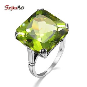 Anillos de boda Szjinao Real 925 Plata de ley 17 17 mm Anillo de peridoto cuadrado Vintage para mujer Gran filigrana antigua Victoriana Retro Joyería 230928