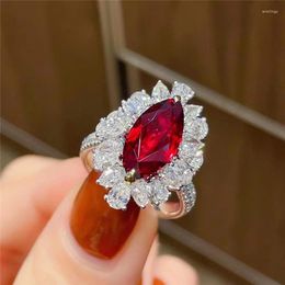 Anneaux de mariage tempérament luxe simulation rubis oeil de cheval plein diamant zircon ouverture réglable pour les femmes bijoux fins cadeaux