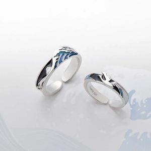 Anneaux de mariage Thaya Flying Bird Wave Ring s925 Argent Bleu Goutte D'huile 3D Wave Couple Anneaux pour Femmes Élégant Irlandais Fine Jewelry Lovers'Cadeau 231027