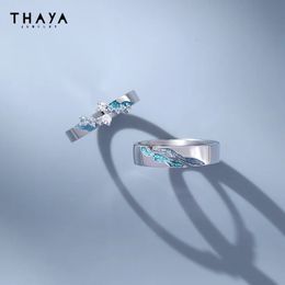 Trouwringen Thaya Real 100% S925 Sterling Zilver Paar Ring Klassieke Kristallen Ringen Voor Vrouwen Luxe Sieraden Voor Bruiloft Verloving Sieraden231118