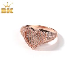 Anneaux de mariage The Bling King Sunken Heart Ring Micro Pavé Bling Zircon Cubique Exquis Cadeau Pour Hommes Femmes Punk HipHop Bijoux 231101