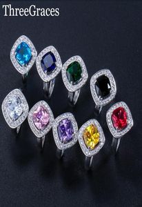 Wedding Rings Three Graces Fashion Ladies Sieraden Cubic Zirconia Crystal Pave Big Square Party for Women RG0317833379