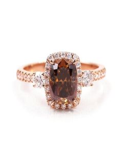 Anneaux de mariage Tianyu Gems 6x8 mm Coussin allongé Champagne Halo 14K 18K Rose Gold Def Diamonds Women Engagement Ring 2208265261580