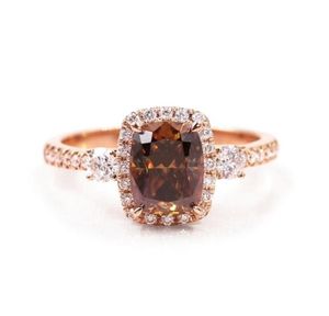 Wedding Rings Tianyu Gems 6x8mm langwerpige kussen Champagne Halo 14K 18K Rose Gold Def Diamonds Women Engagement Ring 220826907693333