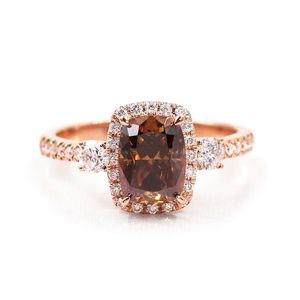 Wedding Rings Tianyu Gems 6x8mm langwerpige kussen Champagne Halo 14k Rose Gold Def Diamonds Women Engagement Ring 220826