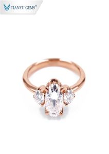 Anneaux de mariage Tianyu Gems 7x5 mm Femmes ovales 14k18kpt950 Bijoux 3 mm rond Def Diamond Real Rose Gold Engagement Ring 2208264989044