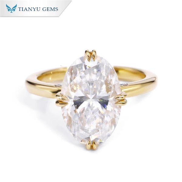 Anneaux de mariage Tianyu Gems 93x14mm Diamants de taille ovale Engagement D VVS Femmes 10k 14k 18k Bague personnalisée en or jaune 231128