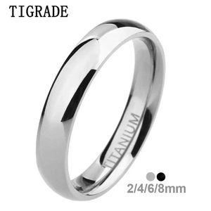 Bagues de mariage Tigrade 2/4/6 / 8 mm Band des hommes polis titane simple Engagement Classic Ring Black Silver Anel 3-15 Q240511