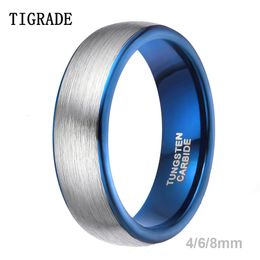Trouwringen Tigrade 4/6/8mm Tungsten Carbide Ring Mannen Zilver Kleur Geborsteld Blauw Binnen Dome Band mannelijke Bagues Homme anillo 221119