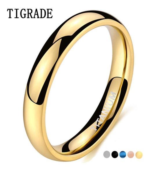 Anillos de boda Tigrade 4 mm Anillo de oro pulido para hombres Mujeres Black Blue Plate Color Band Titanium Unisex Size1566786668