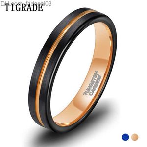 Wedding Rings TIGRADE 4mm Tungsten Ring Wedding Ring for Men Thin Groove Two Tone Engagement ring Blue and Rose Gold Color Size 512 Z230712