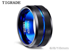 Wedding Rings Tigrade 6810mm Blauw Zwarte Mens Tungsten Carbide Ring Blue Line Design For Women Wedding Engagement Rings Fashion S5994261