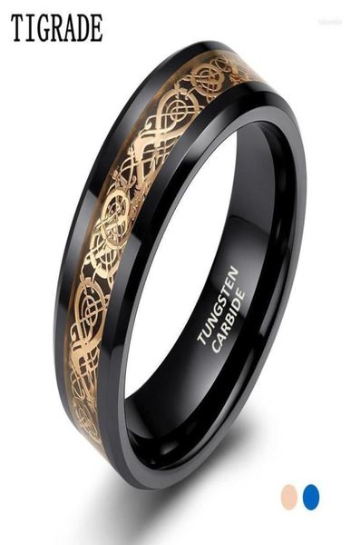 Anillos de boda Tigrade 8 mm Black Tungsten Carbide Men Ring Celtic Dragon Inlay Band para macho Anel Masciulino Bague Jewelrywewe6101639