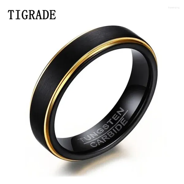 Anneaux de mariage Tigrade Black Tungsten Ring Men Brossed of Gold Color Edge Carbide Engagement Bijoux Matte Unisexe Anillos
