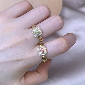 Wedding Rings Tiny Chinese gelukkige Mahjong voor vrouwen Volledige Crystal 24K Gold Finger Opening Ring Aesthetic Sieraden Bijoux Femme