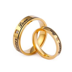 Anillos de boda Anillo de pareja de amor eterno inglés de moda chapado en oro de acero de titanio