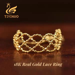 TIYINUO Véritable Or 18K Réel AU750 Tissé Dentelle Doux Anneau Réglable Creux Fine Bijoux Pour Femme Mode Cadeau Unique Présent 230808