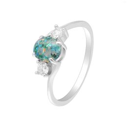 Anneaux de mariage Top Qualité Argent Couleur Bandes Unique Rond Bleu Vert Opale De Feu Pour Les Femmes Amant Cadeau