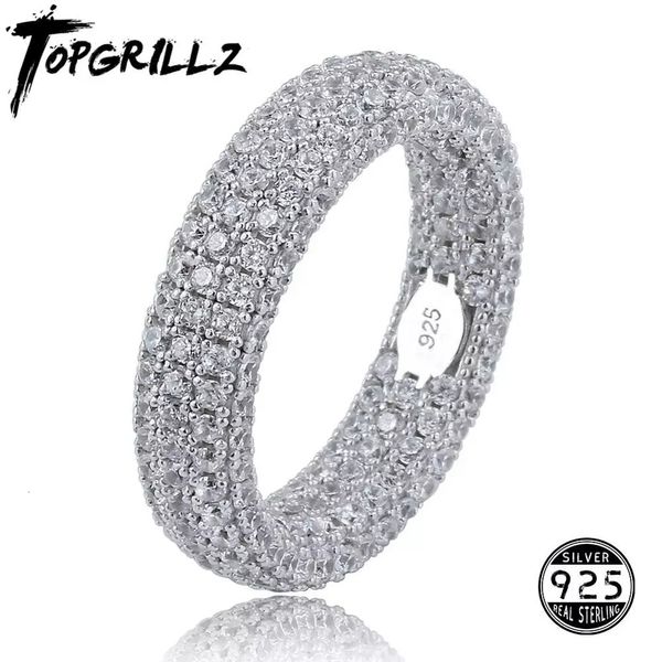 Anneaux de mariage TOPGRILLZ 925 Sterling Silver Stamp Full Iced Out Cubic Zirconia Men Engagement Charm Jewelry For Gifts 230804