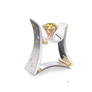 Anillos de boda Trapezoidal W Simated Zirconia Anillo 18K Chapado en oro rosa Dos tonos Tachonados Joyería de fiesta para mujer Joyería de entrega de gota DHRXF