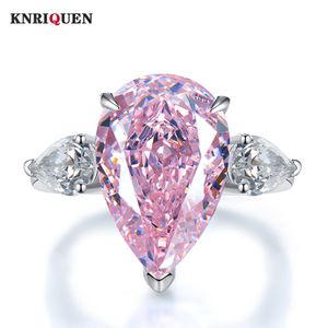 Trouwringen Trend 100% 925 Echt Zilver 11*17MM Roze Quartz Topaz High Carbon Diamond Ring voor Vrouwen Edelsteen Bruiloft Fijne Sieraden Gift 230808