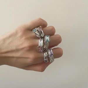 Anneaux de mariage tendance personnalité coloré Zircon ouvert métal pour femmes fille voyage fête Vintage Y2K doux bijoux cadeau 2023