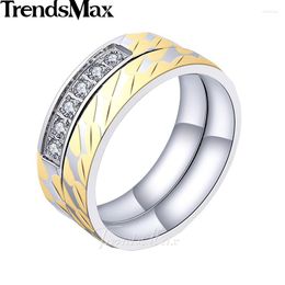 Wedding ringen trendsmax rhombus patroon ring set damesmeisjes roestvrij staal verharde steentjes goudkleur zilveren toon 4 mm kKR117