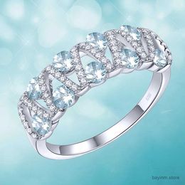 Wedding Rings Trendy Aquamarine Ring Elegant V Shape Crystal Rings For Women Bridal Wedding Engagement Ring Jubileum Gift Jewelry Anillos