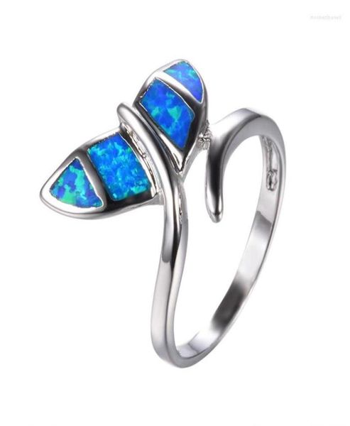 Anillos de boda Moda Mujer Ballena Cola Anillo Blanco Azul Ópalo Piedra Cola de Pescado Encanto Color Plata Océano Animal para Mujeres Joyería Nupcial 3540284