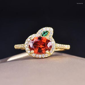 Wedding Rings Trendy Gold Ploated Radish Opening for Women Shine Red Green CZ Stone Inlay Fashion Juwelige feestring