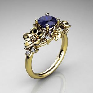Trouwringen Trendy Goud / Verzilverd Bloem Voor Vrouwen Shine Blue CZ Steen Inlay Mode-sieraden Delicate Party Gift Ring