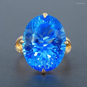 Anneaux de mariage à la mode ovale coupe mer bleu Zircon naturel ouvert pour les femmes brillent CZ pierre incrustation bijoux de mode élégant cadeau de fête