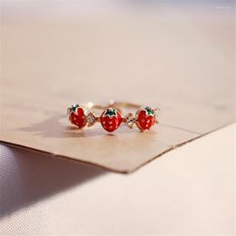 Wedding Rings Trendy Rhinestones Sweet Fruit Red Strawberry Open verstelbare vinger voor vrouwen Girls feestgeschenken