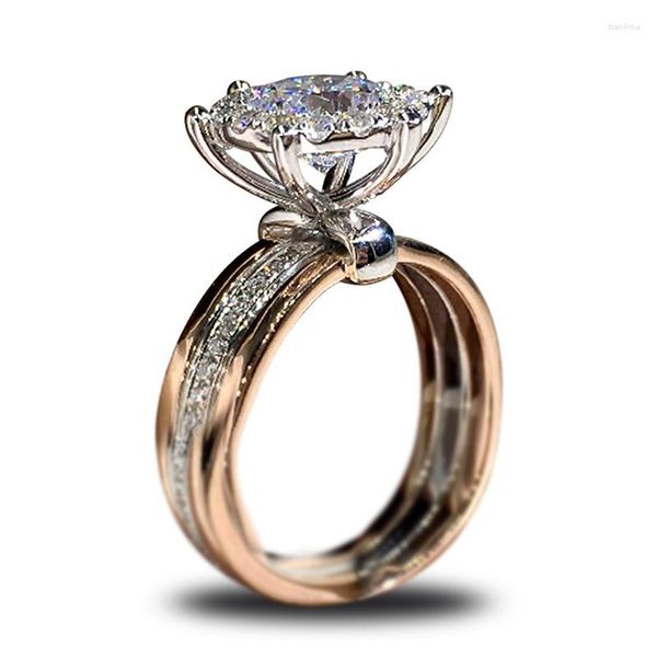 Anneaux de mariage Bague à la mode Rose Or / Argent Couleur CZ Cristal Cubique Zircone Goutte Bijoux En Gros Pour Les Femmes Cadeau