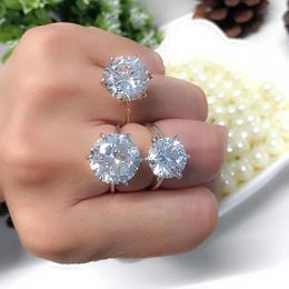 Trouwringen Trendy Zilver Kleur Zirconia Kristal Belofte Dames 5 Karaat Bruid Accessoires Sieraden Drop