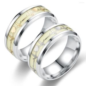 Wedding Rings Trendy roestvrijstalen ECG Glow in het donkere lichtpaar Ring Unieke Two Tone Unisex Fashion Jewelry Gifts