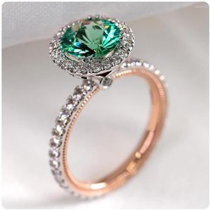 Anneaux de mariage à la mode deux tons bleu/vert CZ pour les femmes de luxe bandes de fiançailles accessoire élégant dame bague bijoux de fête