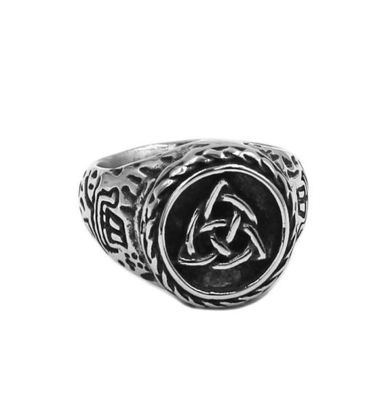 Anneaux de mariage Tribal Norse Viking Rune Bague Bijoux en acier inoxydable Noeud celtique Odin039s Symbole Chevalière Biker Hommes SWR09888337150